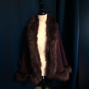 Elegant Faux Fur Purple Cape Ruana